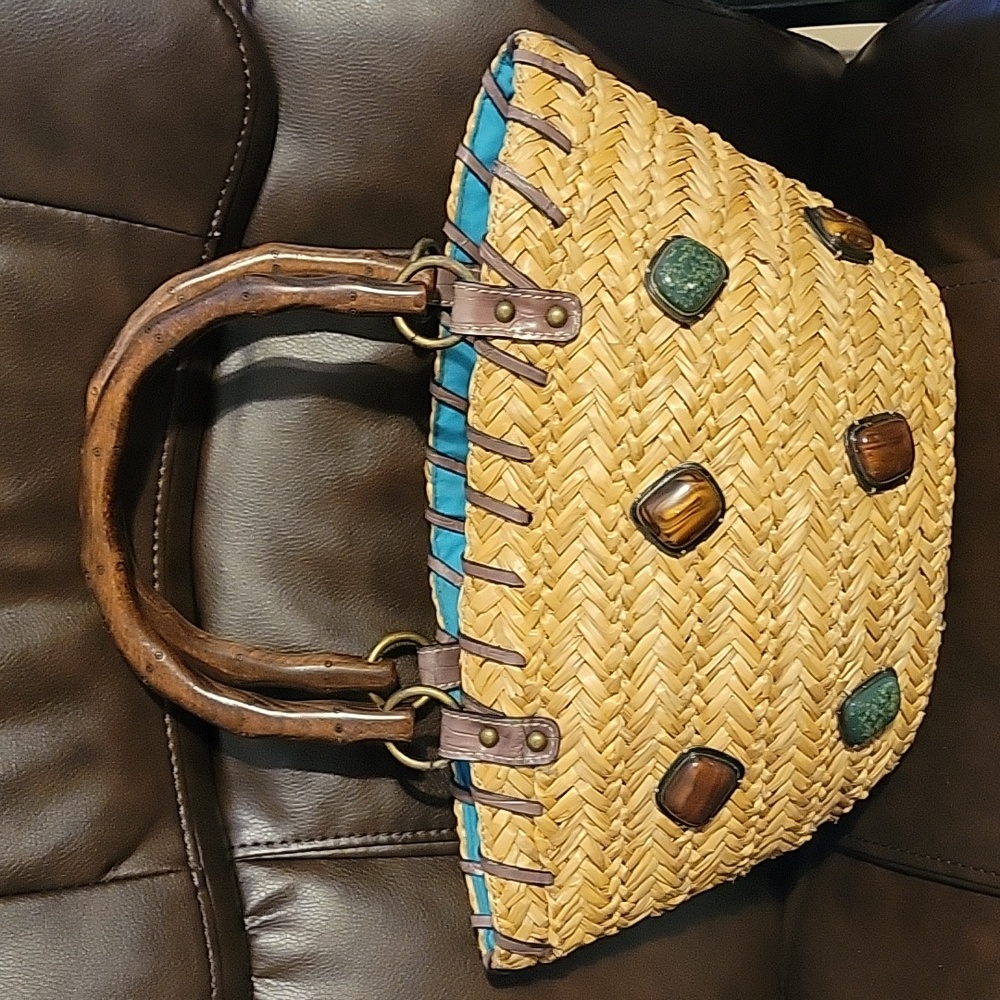 Tiger's Eye Stone Straw Tote  by Nine West